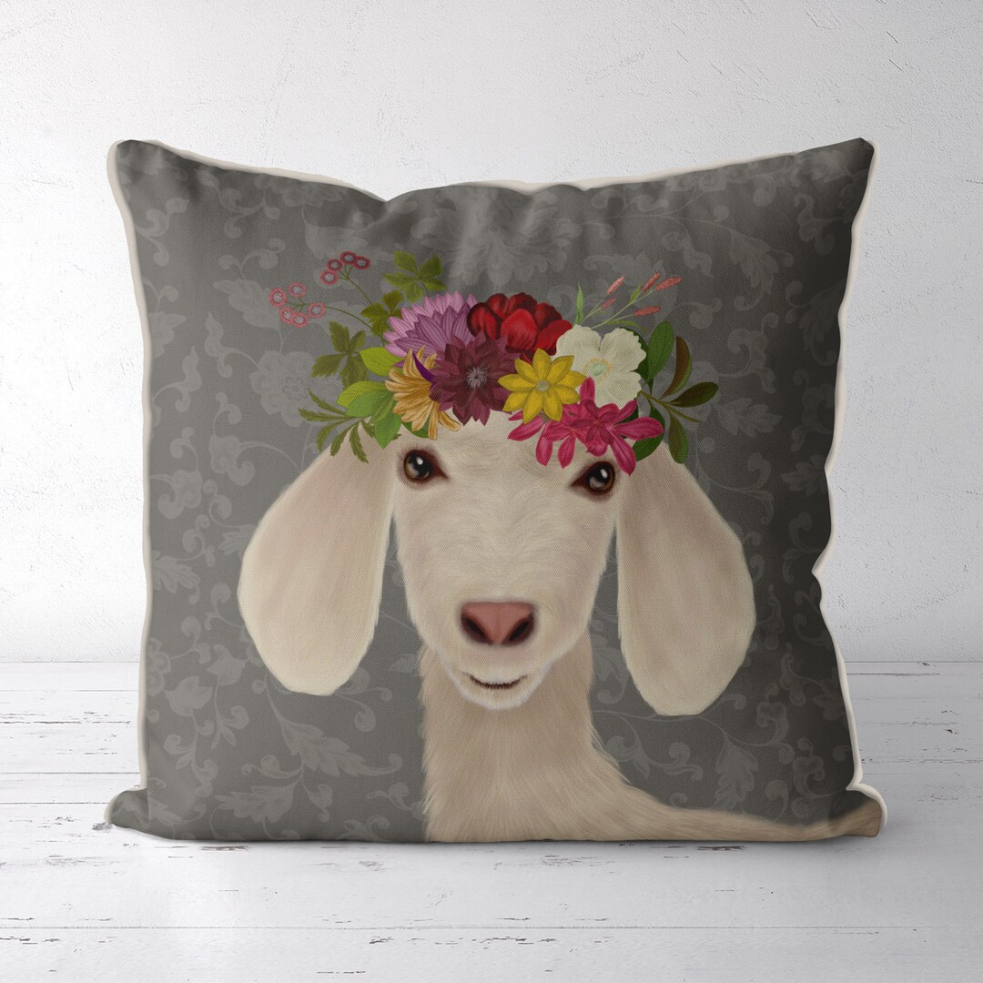 Pretty Goat Farmhouse Pillow, Goat Accent Pillow, Goat Throw Pillow