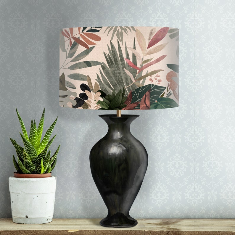 Colourful tropical leaf lampshade, pink and green modern abstract botanical design, handmade in the uk, Designer Home Decor image 8