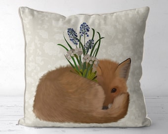 Wald Fuchs Kissenbezug, Curled Fox Geschenk, Boho Fuchs Kissen, Waldtiere Kissen, Wald Deko, Fuchs Wurfkissen, Hütte Kissen