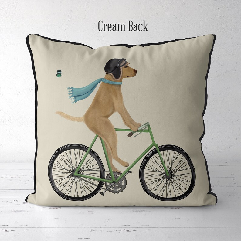 Cute Yellow Lab gift idea, Yellow Labrador on Bicycle, Yellow Labrador Pillow Cover, Yellow Lab on Bike, Labrador gift idea for lab owner image 3