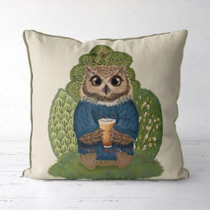 Kussensloop schattige uil, bosvogelkussen, grillige op de natuur geïnspireerde kinderkamerinrichting, sierkussen cabine