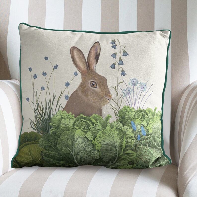 Rabbit Cushion Woodland Animal Pillow Nursery Pillow Cabbage Etsy