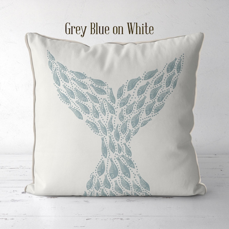 Modern coastal pillow covers Coastal throw pillows Little Fishes Whale Fish Tail Midnight Blue on White Coastal style Nautical pillow covers image 7