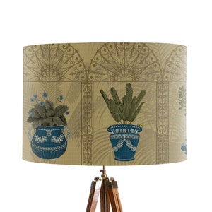 Classical Botanical on gold, botanical lamp shade with tropical house plant illustrations, handmade in the uk, unique and exclusive design