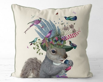 Squirrel pillow cover - Birdkeeper - Squirrel cushion Woodland animal pillow woodland pillow pink purple country home decor Animal Cushion