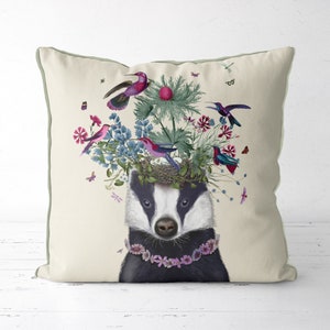 Badger cushion badger print badger gift badger pillow Badger illustration Forest animals pillow woodland decor spring decor throw cushion