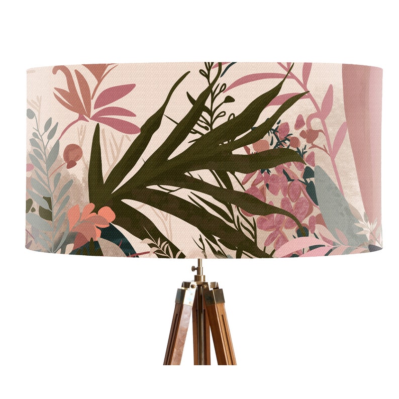 Colourful tropical leaf lampshade, pink and green modern abstract botanical design, handmade in the uk, Designer Home Decor image 3