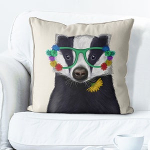 Badger pillow Badger gifts Animal art woodland decor farmhouse decor Housewarming gift new home gift Spring Pillows Animal pillow uk shop image 3