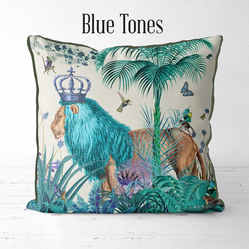 Lion Pillow cover blue pillow cover blue decor jungle pillow tropical decor lion cushion jungle cushion tropical pillow blue room decor kids image 7