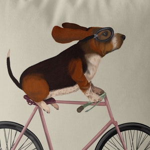 Basset Hound Pillow Cover, Basset Hound on Bicycle, Dog on Bike Cushion Cover, Cute Basset Hound Gift idea for owner, Funny Basset Hound pic image 7