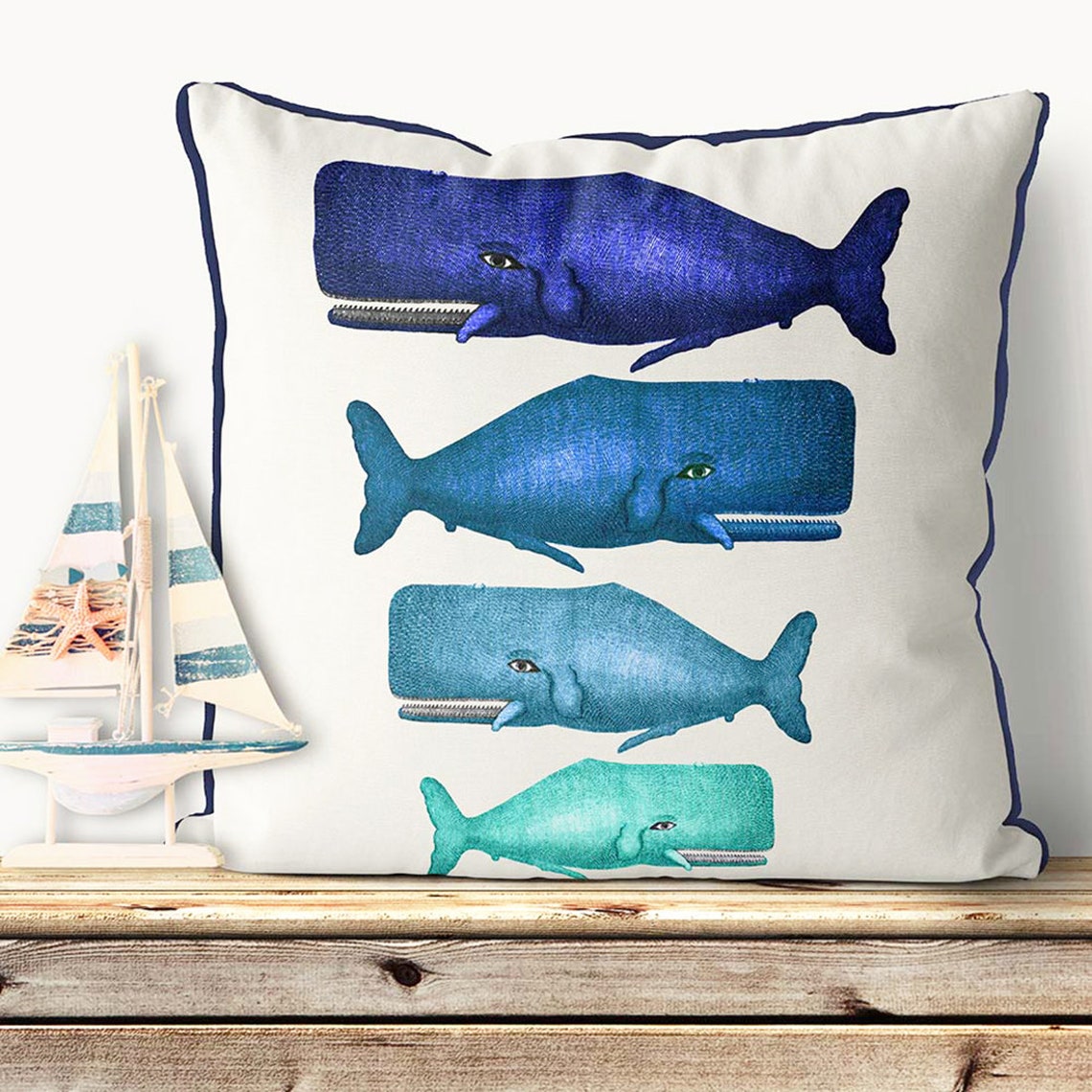 Nautical Decor Blue Whale Pillow Cover Beach Decor Blue Etsy