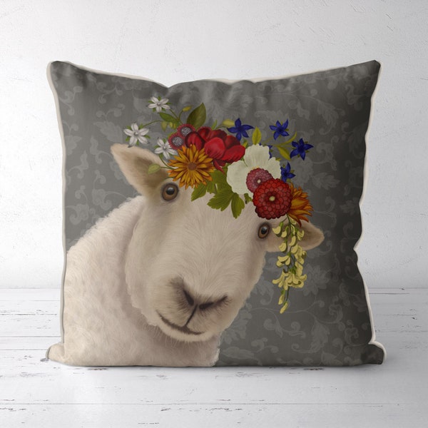 Pretty sheep farmhouse pillow, lamb accent pillow, sheep throw pillow farm animals pillows, sheep gifts, farm gifts, farm nursery, Bohemian