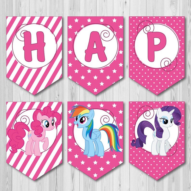 pink happy birthday printable banner from my little pony etsy