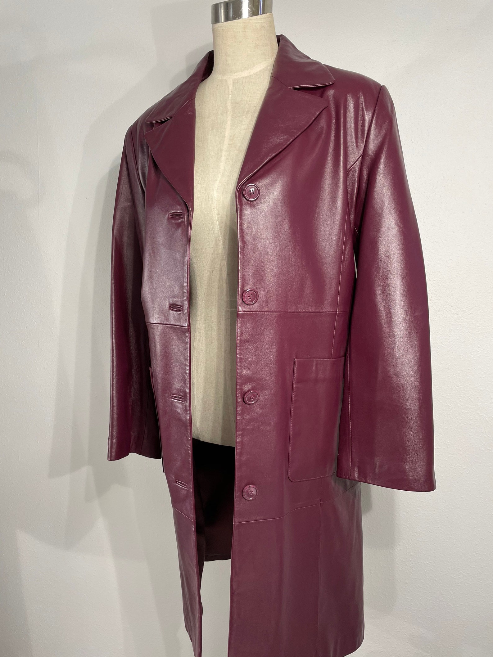 Vintage Terry Lewis purple leather trench | Etsy