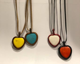 Handmade leather stone pendants
