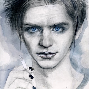 Brian Molko-Placebo-Original pencil drawing Realistic portrait -Unique pencil art-One of a kind-20x30sm-Original Hand Drawn Portrait
