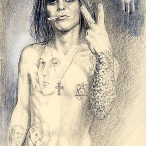 Fan potrait-Vile Valo-HIM-Original pencil drawing Realistic portrait -Unique pencil art-One of a kind-20x30sm-Original Hand Drawn Portrait