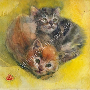 Schattige kittens-PRINT van mijn originele aquarel schilderij, de kat wand decor, de kat minnaar cadeau kat illustraties kittens
