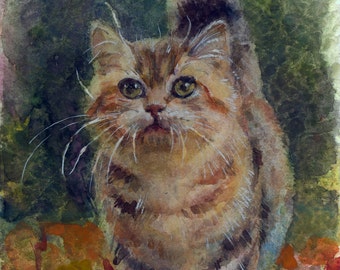 Cat  PRINT of my original Watercolor Art,  Cat  art print - cat wall art, cat lover gift  Signed Limited Edition Giclee Print Cat art print
