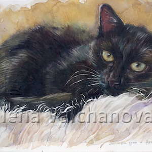 Black cat-Art print of my original watercolor LIMITED EDITION Art PRINT - watercolor cat painting, cat decor, cat lover gift, cat portrait
