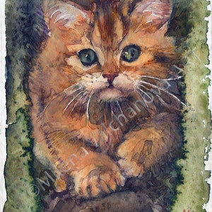 Slinky cat, Cute kitten-CAT ART PRINT - watercolor cat painting, cat art -Unique gift for cat lovers-For her  watercolor wall art for home