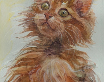 Shock head CAT ART PRINT - watercolor cat painting, cat print, cat wall art, cat decor, cat lover gift, cat portrait