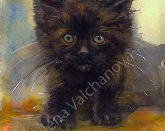 Chaton mignon noir,PRINT de mon aquarelle originale, impression d’art de pépinière, art de mur de chaton, art de salle de bébé, exposition limitée signée Giclee Imprimer