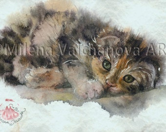 Cute kitten CAT ART PRINT -- watercolor cat painting, cat print, cat wall art, cat decor, cat lover gift, cat portrait