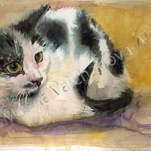 SALE!!Black and White cat, Watercolour original painting, Cat Lovers Gift,9&quot;x15,3&quot;( 23x39sm), Cat Painting,Original watercolor artwork
