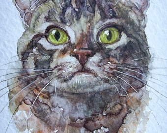 Тiger cat,Limited edition CAT ART PRINT - watercolor cat painting-Unique gift for cat lovers-For her  watercolor wall art for home 5"x7"