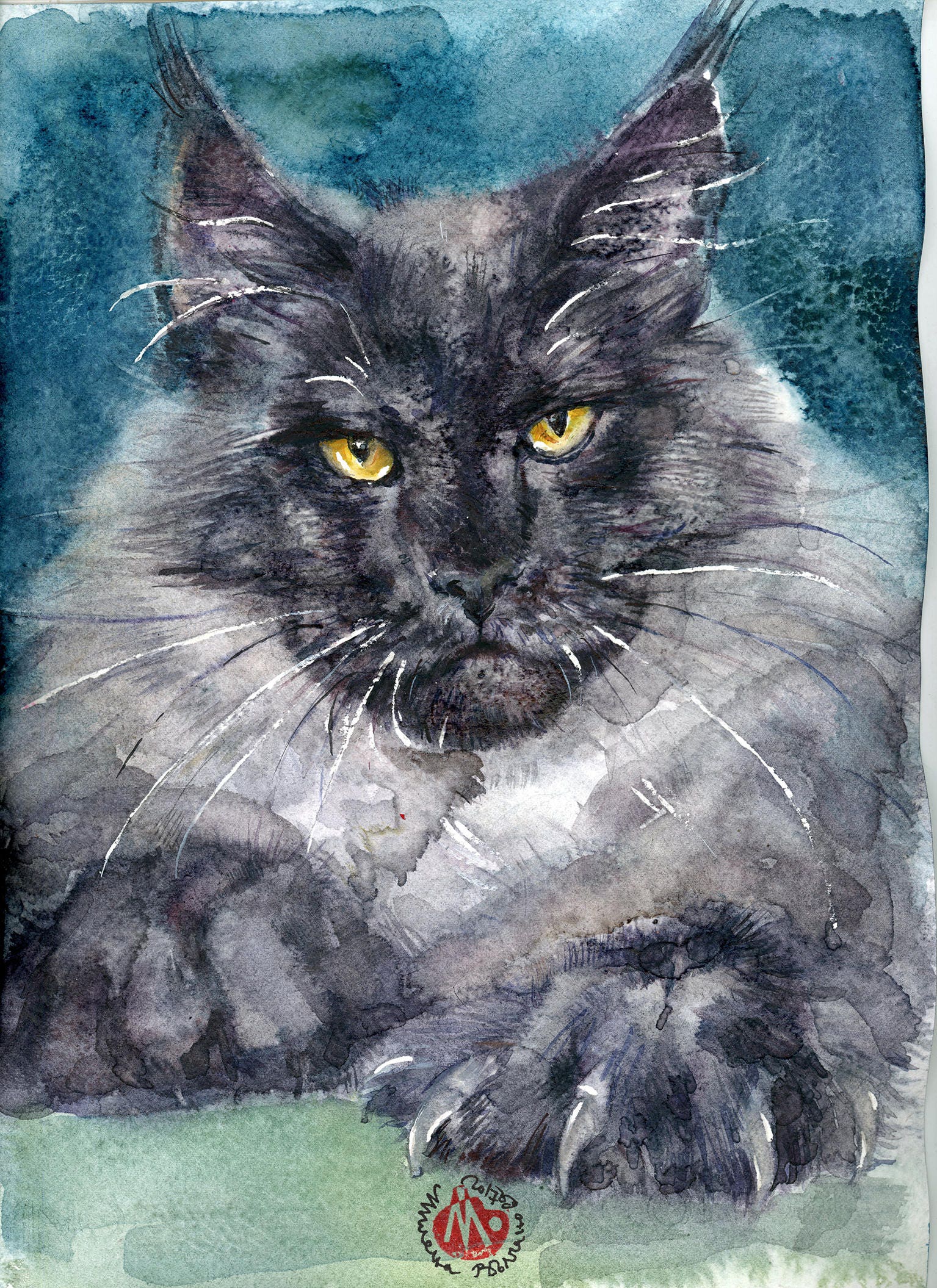 Maine Coon Catprint of My Original Watercolor limited Edition Signed and Stamped Art Print