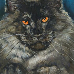 Maine Coon-PRINT of my Original Oil on canvas -7&quot;x12&quot;(18x31sm)Limited edition art print on canvas- Detailed pet portrait-Cat decor for Him