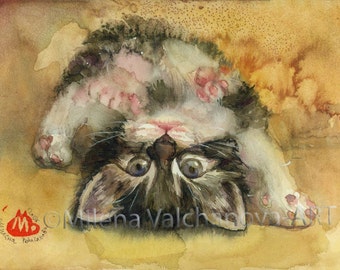 Cute kitten-CAT ART PRINT - watercolor cat painting,cat art -Unique gift for cat lovers-For her  watercolor wall art for home