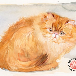 Gatto persiano, gattino a pelo lungo ,per lei, LIMITED EDITION Art PRINT del mio acquerello pittura gatto carta d'arte gatto parete Longhair Cat,