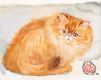 Persian cat,   longhaired kitten ,for her , LIMITED EDITION Art PRINT of my watercolor painting cat artwork cat decor wall Longhair Cat,