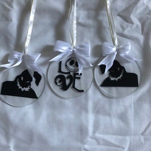 Nightmare Christmas Baubles, Set of 3, christmas, white bows, christmas tree, christmas tree decor, handmade,