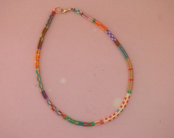 Pastel color palettes choker, Beaded handmade necklace, Handwoven glass seed beads jewelry, Minimal Pastel Necklace