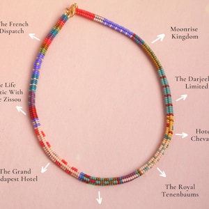 Inspired by wes anderson movies, colorful beaded handmade necklace, handwoven glass seed beads - Valentine&#39;s Day Gift