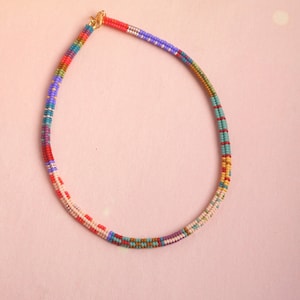 Inspired by wes anderson movies, colorful beaded handmade necklace, handwoven glass seed beads image 9