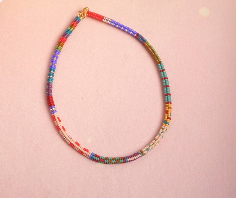 Inspired by wes anderson movies, colorful beaded handmade necklace, handwoven glass seed beads image 9