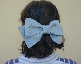 Denim Ribbon Aesthetic Hair Bows- Recycled Hair Accessories for Women - Blue Bow Hair Clip - Gift for Mother's Day