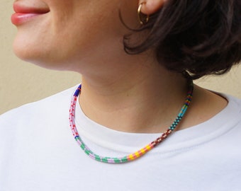 Collar de cuentas de joyería hecha a mano, collar de cuentas de semillas, joyería de cuentas de colores, collar Boho