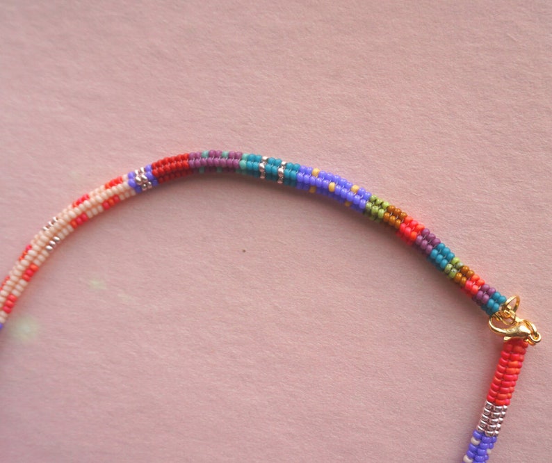 Inspired by wes anderson movies, colorful beaded handmade necklace, handwoven glass seed beads image 7