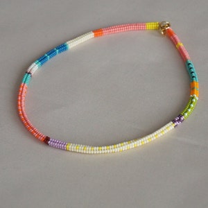 Colorful beaded handmade necklace, minimal glamour jewelry, handwoven glass seed beads