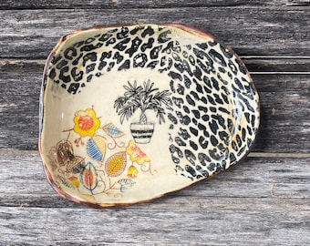 Handmade in Texas, hand formed, patterned, unique, clay, pottery, ceramic, one of a kind, crochet, spoon rest, dish, plant, tray, soap dish