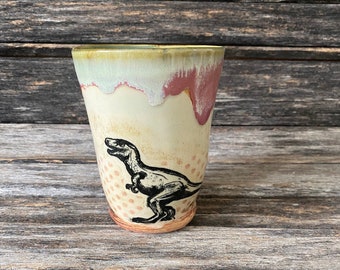 Handmade in Texas, Tumbler, Teacup, Coffee Cup, Wine Mug, Sipper, Hand Formed, Unique, One of a Kind, Rustic, Pottery, Glazed, Dinosaur