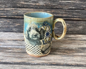 Mug, Handmade in Texas, hand formed, handmade, pattern, unique, stoneware, clay, pottery, ceramic, dog, one of a kind, Teacup, Coffee cup