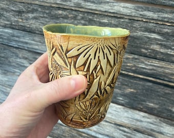 Handmade in Texas, Tumbler, Teacup, Coffee Cup, Wine Mug, Sipper, Hand Formed, Unique, One of a Kind, Rustic, Pottery, Glazed, Patterned