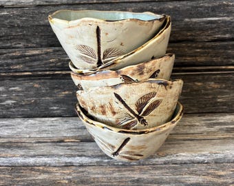 pottery, Handmade in Texas, hand formed, bee, stoneware, clay,  ceramic, glazed, bowl, one of a kind, crochet, dragonfly, butterfly