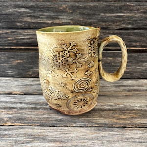 Handmade in Texas, hand formed, handmade, pattern, unique, stoneware, clay, pottery, ceramic, glazed, one of a kind, Mug, Coffee cup, dots